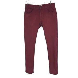 Boglioli Milano Italian Made Men's Washed Cotton 5-Pocket Pants Maroon Size 34
